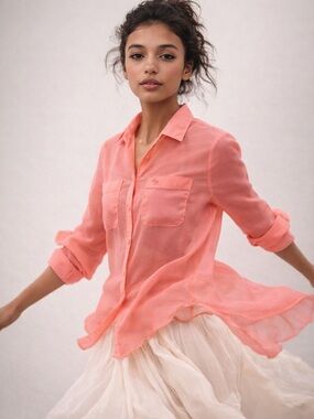 Abercrombie & Fitch Neon Pink Sheer Button Up Shirt XS/S Lightweight